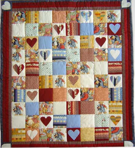 Quilt Patchwork Kinderdecke Blue Jean Teddy