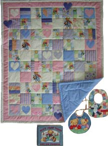 Quilt Patchwork Babydecke Blue jean Teddy Variation